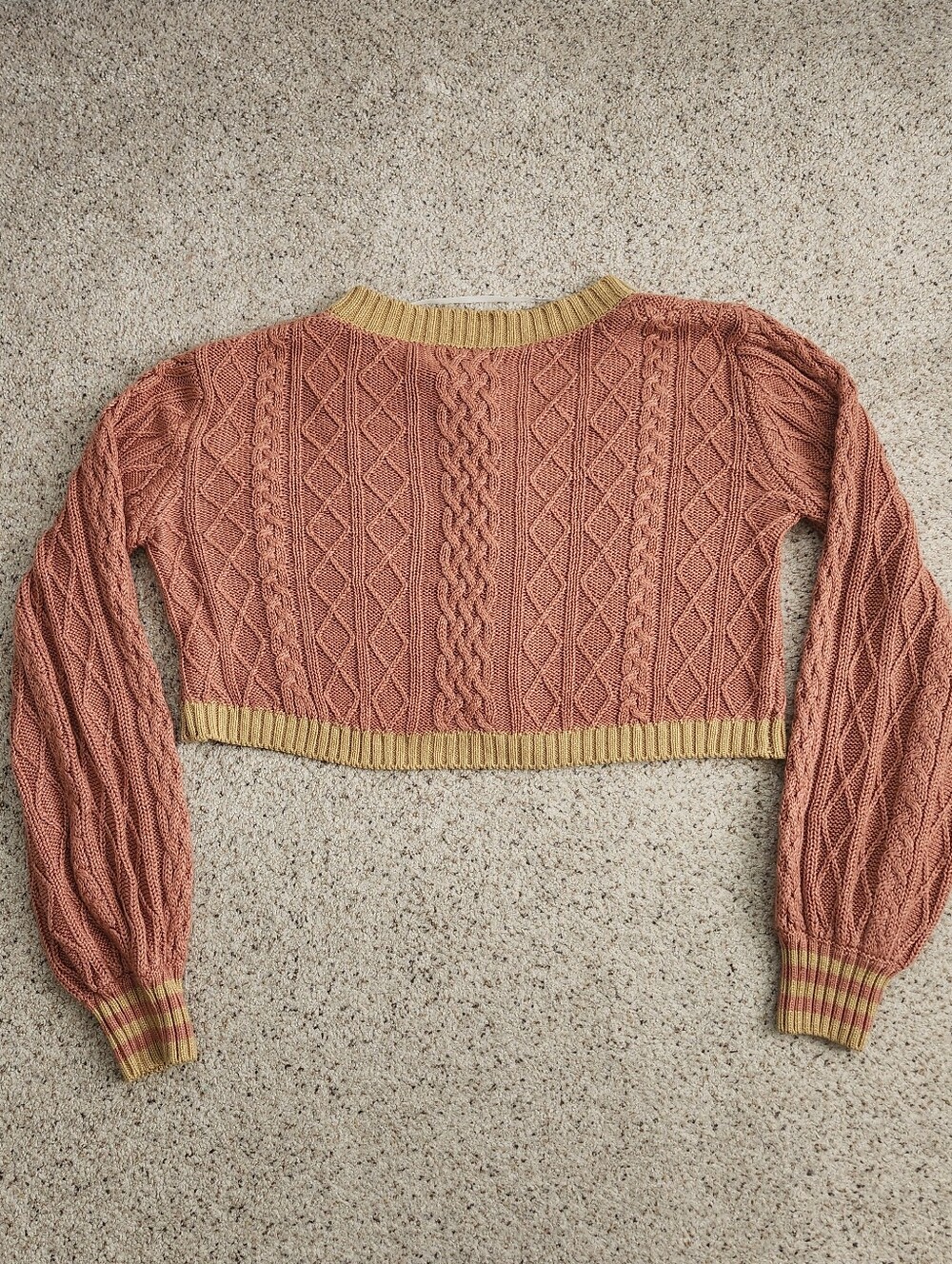 For Love And Lemons Sierra Asymmetrical Cropped Cable Knit Cardigan Sweater - Picture 8 of 9